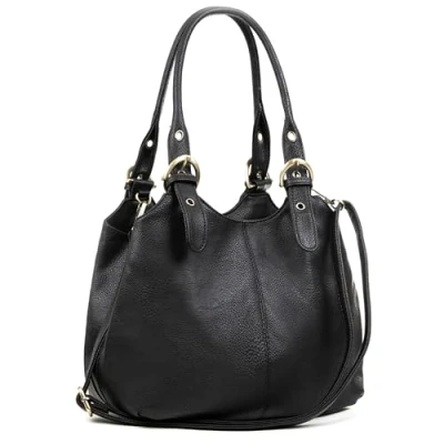 Image of AOSSTA Women&#039;s Tote Bag Multi Pockets Soft Leather Hobo Shoulder Bags With Long Strap Ladies Handbags Large Crossbody (33622 Black)