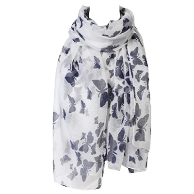 Image of London scarfs Women s fashion Butterfly Print Long Scarves floral Neck Scarf Shawl (white)