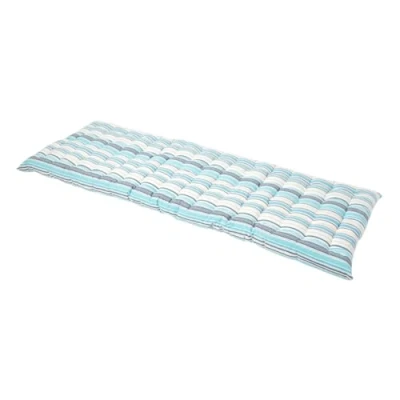 Image of HOMESCAPES Blue Stripe Garden Bench Cushion 3 Seater Seat Pad for Patio Furniture Kitchen or Dining Indoor &amp; Outdoor Use Comfortable 100% Cotton “New England Style Thick 143 cm Wide