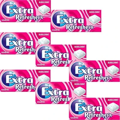 Image of 8 x 7pcs Extra Refreshers Bubblemint Sugarfree Chewing Gum Handy Box