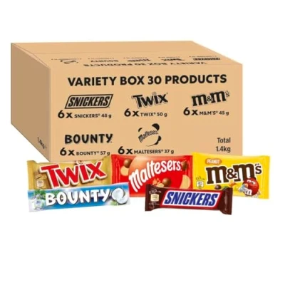 Image of Maltesers, Snickers, Twix &amp; More Milk Chocolate Gift Hamper Variety Selection Box Bulk, 30 Bars, 1.4kg