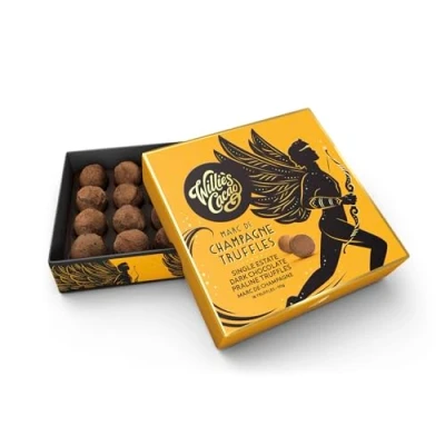 Image of Willie&#039;s Cacao Champage Truffle Gift Box Dark Chocolate truffles with Marc de Champagne Vegan 16 110g Single Artisan 100% Natural