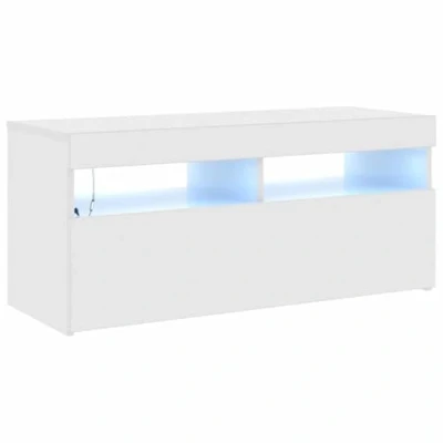 Image of vidaXL TV Cabinet with LED Lights Hifi Stand Entertainment Centre Modern Unit Desk Lowboard Bedroom Living Room Furniture High Gloss White