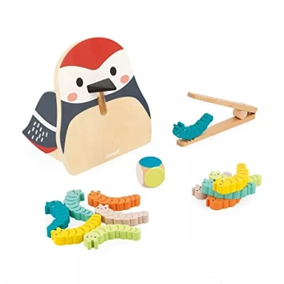 Image of Janod Woodpecker and Caterpillars Early Years Developmental Toy Learning Colours in Partnership with WWF 24 Months +, J08641, Multicolor