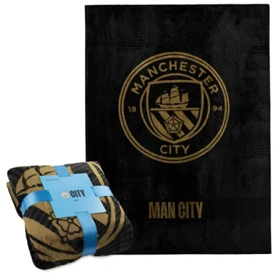 Image of Manchester City F.C. Fleece Bed Blanket Soft Throw 125 x 150cm Gifts for Him (Black)