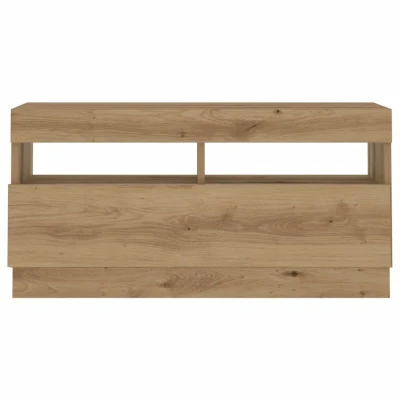 Image of vidaXL TV Cabinet with LED Lights Artisan Oak Engineered Wood Stand 80x35x40 cm 1 Door, 2 Open Compartments
