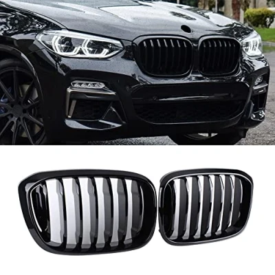 Image of SNA Front Kidney Grille for 2018 2021 BMW X3 G01 2019 X4 G02 (Single Slat ABS Gloss Black Grill, Grill)