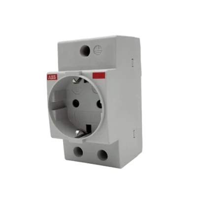 Image of RASMACOR ABB Schuko Socket 16 A Ref M1175 Protective Contact DIN 50/60 Hz 250 V AC Colour Grey Dimensions 4.5 x 8.5 7 cm