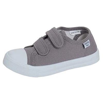 Image of Kids Canvas Shoes Boys Trainers Girls Pumps Unisex Easy Fasten Plimsolls Casual Grey 10 UK Child