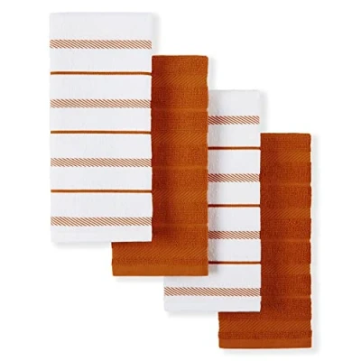 Image of KitchenAid Albany Kitchen Towel 4 Pack Set,Cotton, Honey Orange/White, 16&quot;x26&quot;