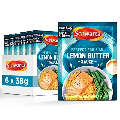 Image of Schwartz Lemon Butter Sauce Mix 38 G Serves 4 6 Pack of Creamy and Zesty Taste With Butter, Juice White Pepper Perfect for Fish No Artificial Flavours or Colours