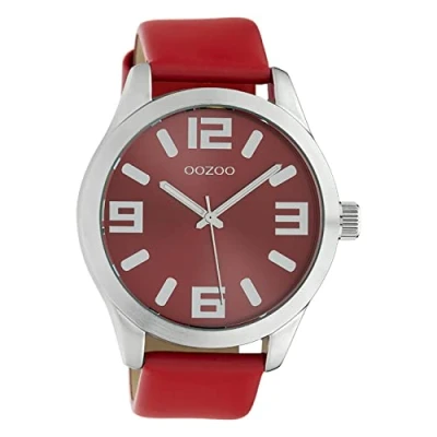 Image of Oozoo Classic Colour Line Women&#039;s Watch with Leather Strap XL 47 mm, Red C10237, extra groß, Strap.