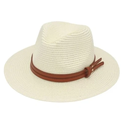 Image of Natural Panama Soft Shaped Straw Hat Summer Women Men Wide Brim Beach Sun Cap UV Protection Fedora Hat, Beige, One Size
