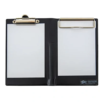 Image of WEDO Black Plastic Receipt Book Cover A6 with Metal Clip, Pen Loop, Transparent Insert Pocket, 120 x 10 185 mm