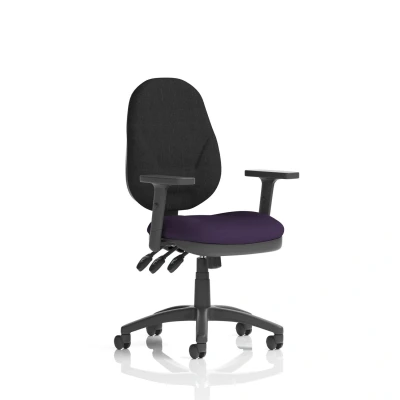 Image of Eclipse Plus XL Lever Task Operator Chair Black Back Bespoke Seat with Height Adjustable Arms In Tansy Purple