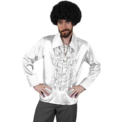 Image of I Love Fancy dress ILFD4604M White Disco Shirt Mens Deluxe Ruffle 1970&#039;s King M