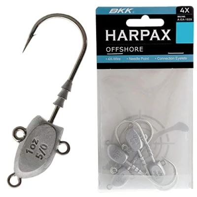 Image of BKK Harpax Offshore jighead Hook 5/0 1.5oz 3 Pack Bright Tin Coating Needle Point
