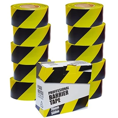 Image of 10 x Professional Barrier Hazard Safety Warning Tape Yellow &amp; Black, 70mm 500m