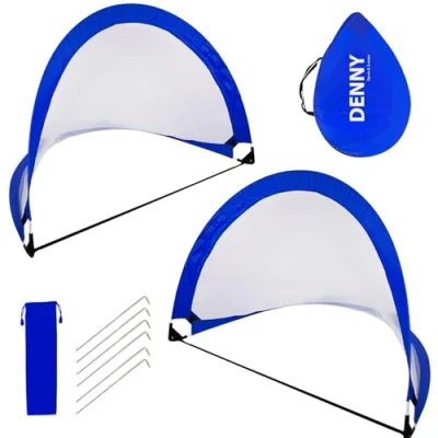 Image of Crystals Kids Football Goal Set 2 x Pop Up Posts with Carry Bag Toddler Net Soccer Training Garden Post 120cm 80cm (Blue)