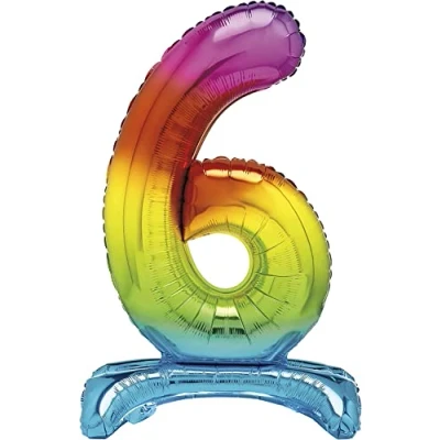 Image of Unique 13266 Giant Standing Foil Number 6 Balloon 76 cm Rainbow