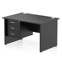 Image of Impulse 1200x800 Desk Black Top Panel End 1x3 Drawer Fixed Ped