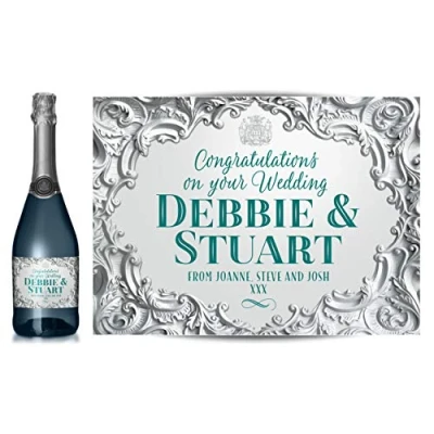 Image of TigerMill Publishing Personalised Silver Effect Champagne Labels for Any Occasion or Event, Birthday, Wedding, Engagement, Anniversary, Hen Night, Christmas etc (Silver/Green Type)