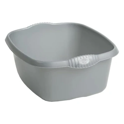 Image of Washing Up Bowl Rectangular with integral handles Strong Plastic Kitchen Silver/Grey 39 cm
