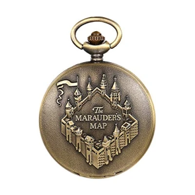 Image of JewelryWe The Marauder&#039;s Map Pocket Watch Classic Quartz Necklace Pendant Watches with Chain