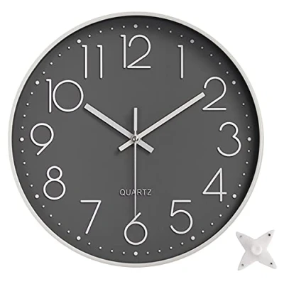 Image of Taodyans Silent Wall Clock 12 In Kitchen Quartz Battery Operated Round Modern Home Decor for Office Class Room Living Bedrooms (Grey White)