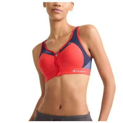 Image of Champion Women&#039;s Motion Control Zip Sports Bra, Red Flame, 36DD