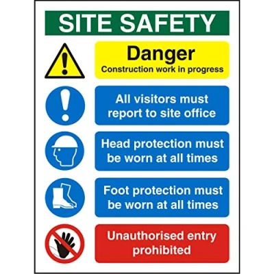 Image of Seco Site Safety, Danger Construction Work in Progress Sign, 600mm x 800mm 3mm Foam PVC