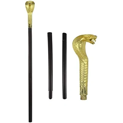 Image of shoperama Pharaoh Sceptre Walking Stick with Cobra Handle Gold Shiny Detachable Egyptian Costume Accessory