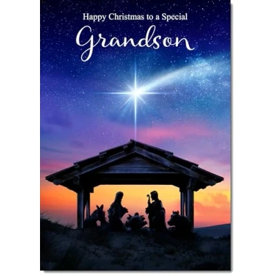 Image of doodlecards Grandson Christmas Card Nativity Scene Medium Size for with Plain Envelope