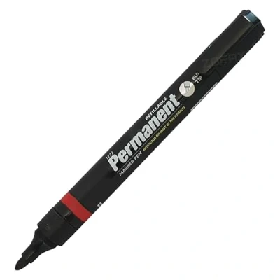 Image of 1222 Permanent Marker Pens, BLACK, Bullet Tip, Broad Point (2.0mm), Pack of 1, Multi Surface Markers, Ideal for School Office Home Use, iZOFAX Black Ball Pen