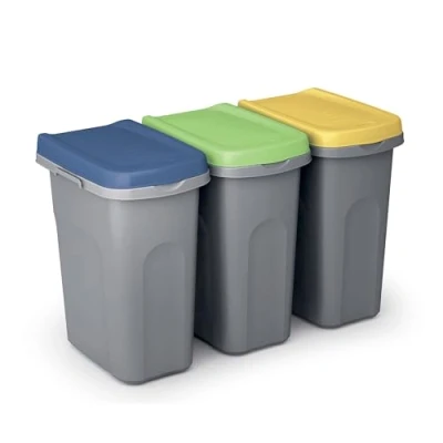 Image of CASARIA® 3x 25L Kitchen Rubbish Bins with Lid Set Odour Proof Bag Holder Plastic Waste 39 x 24 cm Bathroom Basket Office Separation System