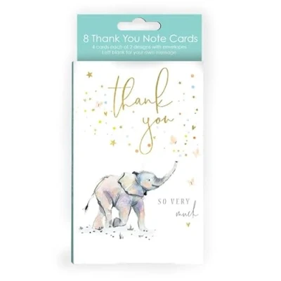 Image of Abacus Cards Female Pack of 8 Thank You for Women/Girls Elephants &amp; Butterflies Eco Friendly and Recyclable