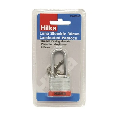 Image of Hilka Tools 70606030 Long Shackle 30mm Laminated Padlock, Silver