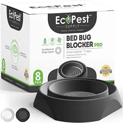 Image of Bed Bug Interceptors 8 Pack Blocker (Pro) Interceptor Traps (Black) Eco Friendly Insect Trap for Legs No Chemicals or Pesticides Monitor, Detector, and Bugs