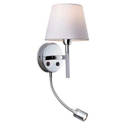 Image of Transition 1 Light Indoor Wall with Reading Lamp Polished Stainless Steel, Cream Shade, E14