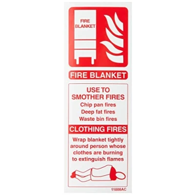 Image of V Safety Fire Blanket Id Extinguisher Sign 75mm x 200mm Self Adhesive Vinyl