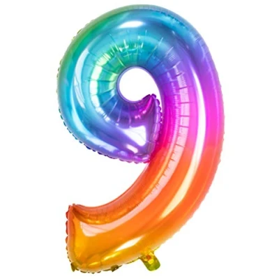 Image of Folat 63249 Foil Balloon Yummy Gummy Rainbow Number 9 86 cm, Multi Colors, 86cm