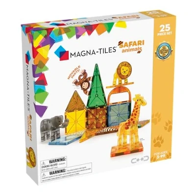 Image of Magna Tiles Safari Animals 25 Piece Set 3D magnetic building tiles, Clear Colors