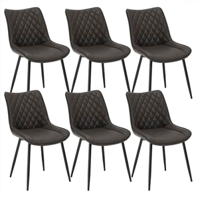 Image of WOLTU Dining Chairs Set of 6 pcs Kitchen Counter Lounge Leisure Living Room Corner Anthracite Leatherette Reception with Backrest &amp; Padded Seat
