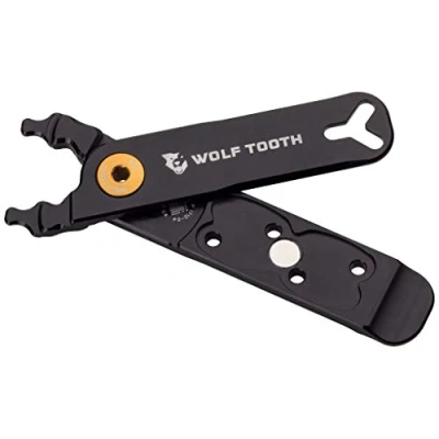 Image of Wolf Tooth Master Link Pliers Pack Bike Multi Tool Quick with Tyre Levers, Valve Core Remover Chain Pliers, 9/10/11/12 Speed Bicycle Repair Gold