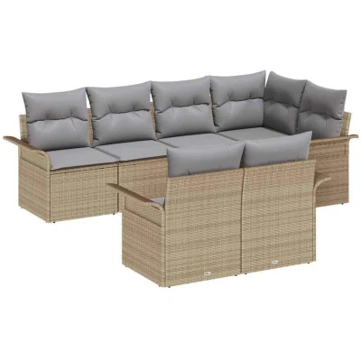 Image of vidaXL 7 Piece Garden Sofa Set with Cushions Beige Poly Rattan