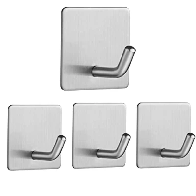 Image of Vista Stick on Hooks, Self Adhesive Hooks Stainless Steel Sticky Waterproof and Rustproof for Hanging Wall, Door, Closet, Bathroom, Kitchen, Bedrooms Towel, Tea Clothes 4 Packs