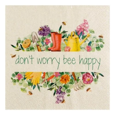 Image of 20 Napkins Eco Line Sustainable Made from 100% Recycled Paper Don?t Worry Bee Happy Flowers Spring Summer Table Decoration 33 x cm