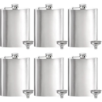 Image of Tebery 6 Pack 8oz Stainless Steel Hip Flask &amp; Funnel Set