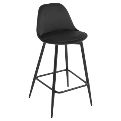 Image of Klihome Bar Stool Set of 1, Breakfast Stool, Kitchen with Back, Cushioned Velvet Seat and Metal Frame Footrest, Black, K0004BH 1 UK
