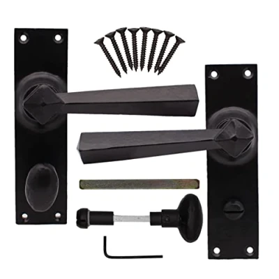 Image of EAI Antique Door Handle Black Tudor Style Internal Bathroom 150mm + Fixings